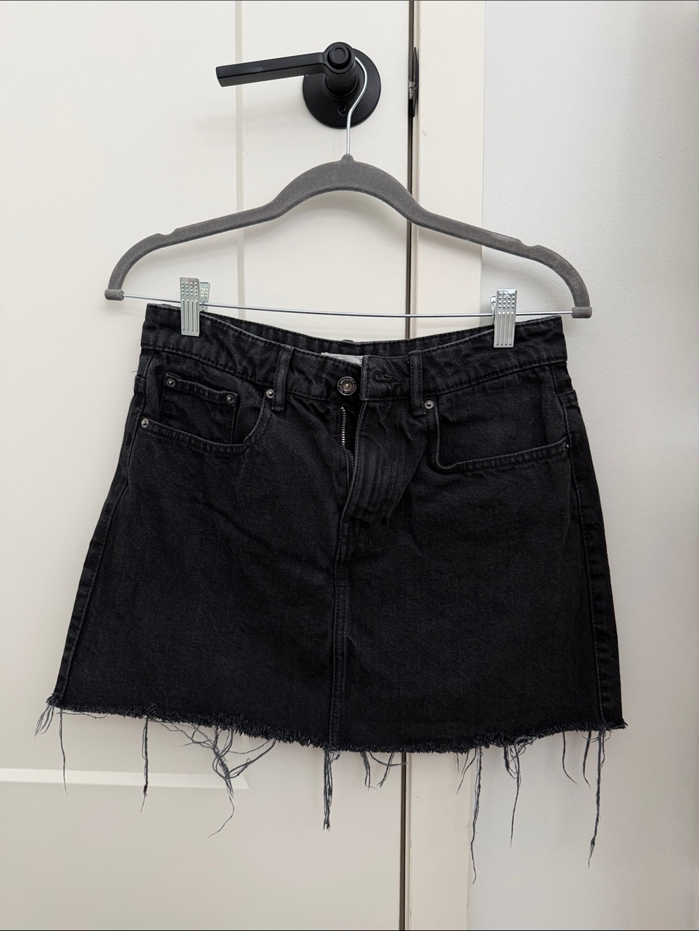 Zara Black Frayed Denim Mini Skirt